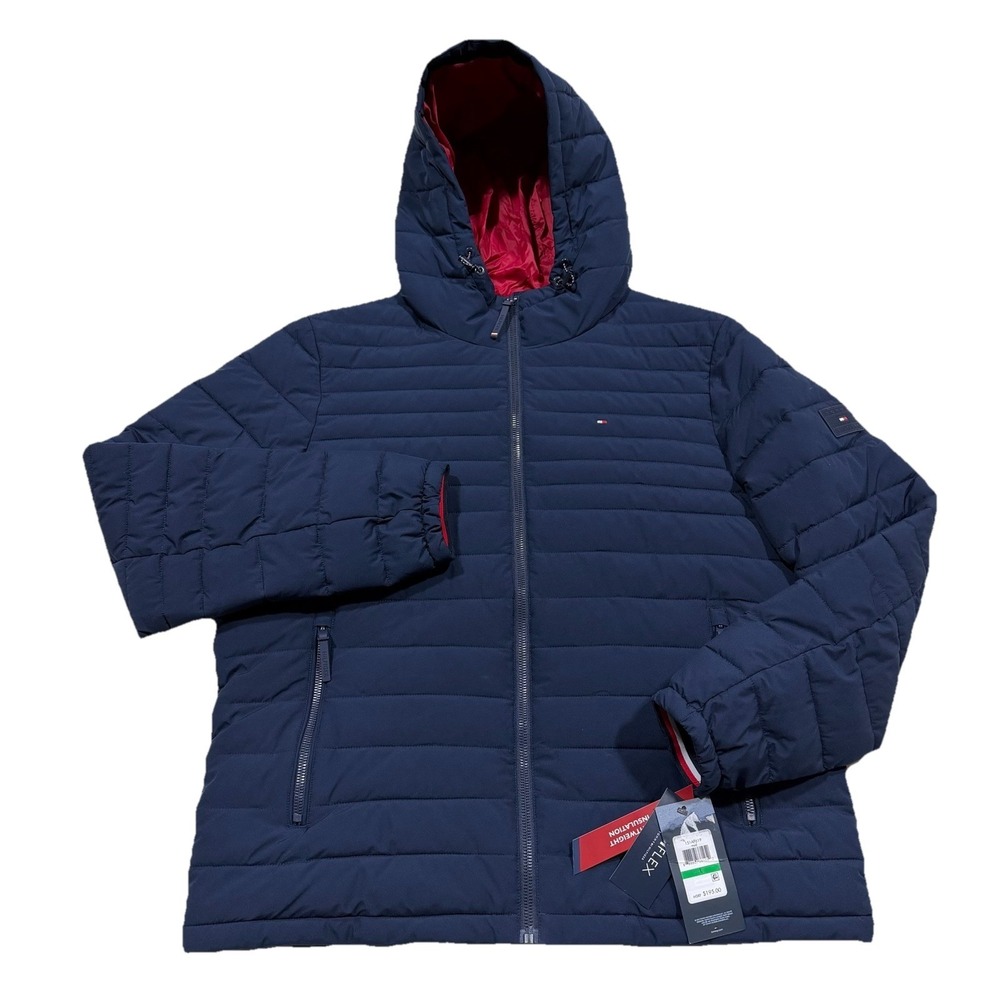Tommy‎ Hilfiger Puffer Jacket Mens Sz L Midnight Navy Full Zip Insulated Hooded